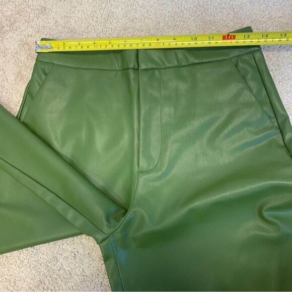 Zara olive green faux leather full length high waisted pants Sz S NWT bloggers - Picture 12 of 16